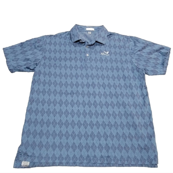 Peter Millar Golf Polo Shirt Men's L Blue Argyle-Embroidered Kaanapali Hawaii - Picture 1 of 13